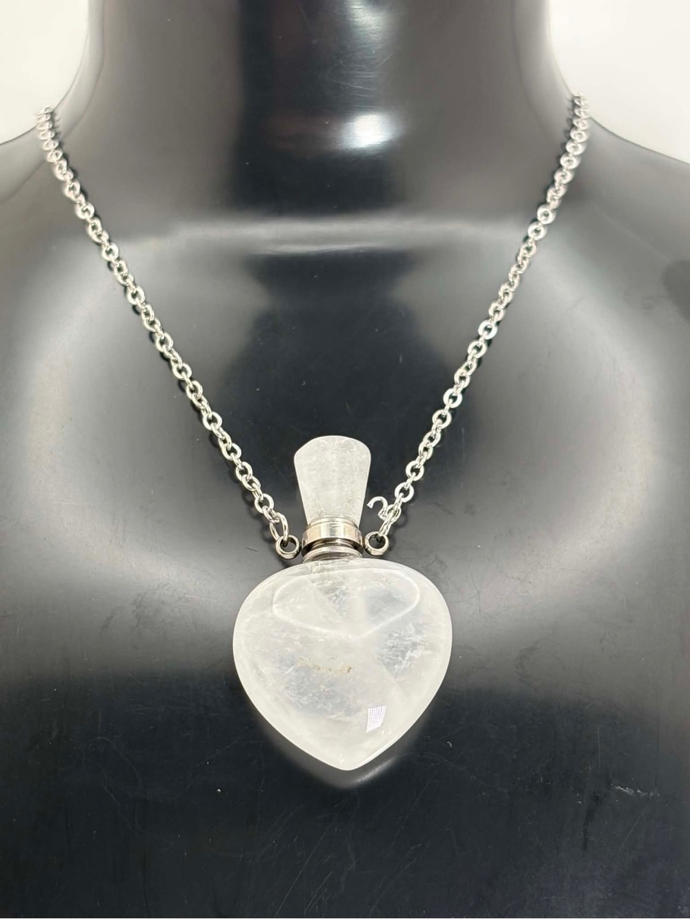 🤍 Clear Quartz Heart Perfume Bottle Necklace | Essential Oil Diffuser Pendant 🤍
